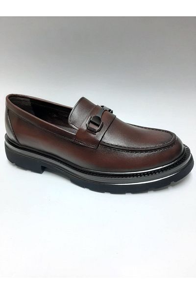 zeybek Shoes Genuine Leather Brown Laceless Loafer Men's Shoes