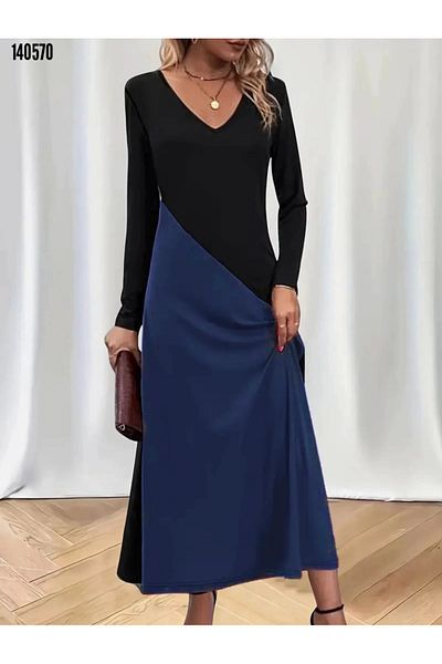 azra moda Φόρεμα με μοτίβο V-Neck μπλε