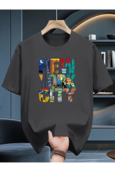 EXPECTED تي شيرت صيفي من القطن بياقة دائرية ومطبوع عليه نص مرح ملون كبير الحج...