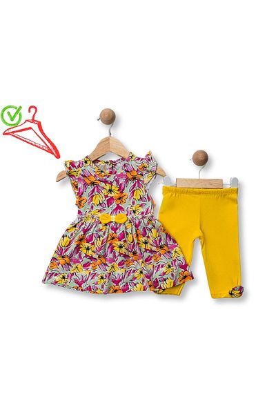 DECO 158-04-25 Girl's Suit with Tatyli Bow and Flower Pattern 9/24 Months