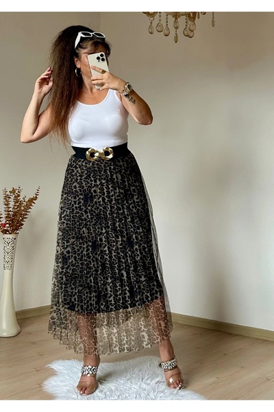 azra moda Відкрита спідниця з тюлю з леопардовим принтом