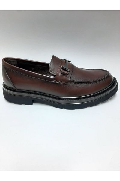 zeybek Shoes Genuine Leather Brown Laceless Loafer Men's Shoes