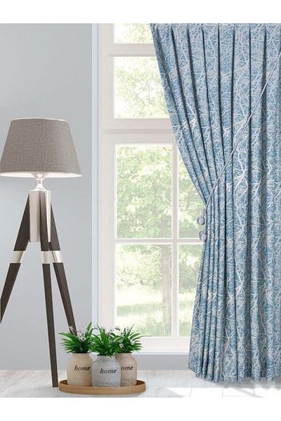 Karesi Yiğit Curtain 1/3 Dense Pleat Turquoise Color Patterned Background Curtain Our Product Is Braçol Gift