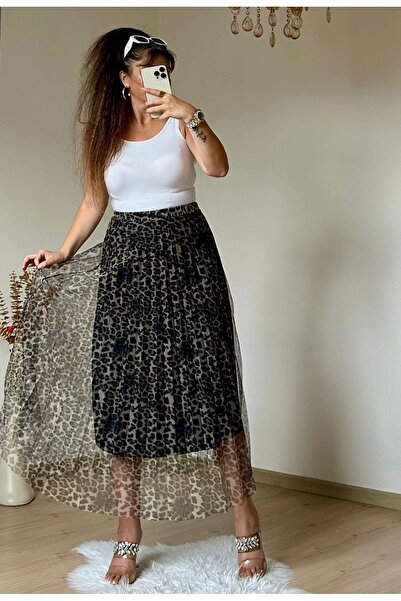 azra moda Відкрита спідниця з тюлю з леопардовим принтом