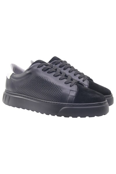 MEEGORA Men's Black Genuine Leather & Suede Sneaker