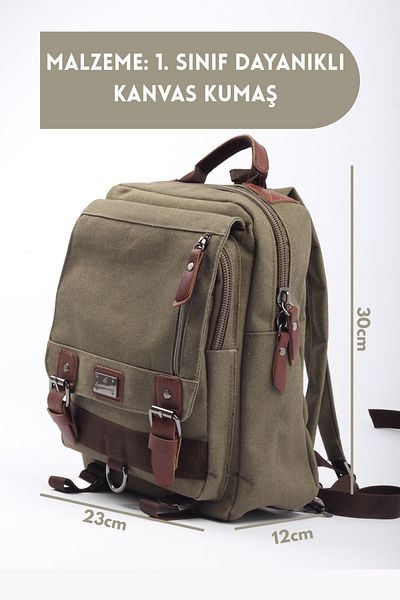 Lubros Functional Leather Detailed Canvas Backpack Large Volume, Stylish and Unisex Design