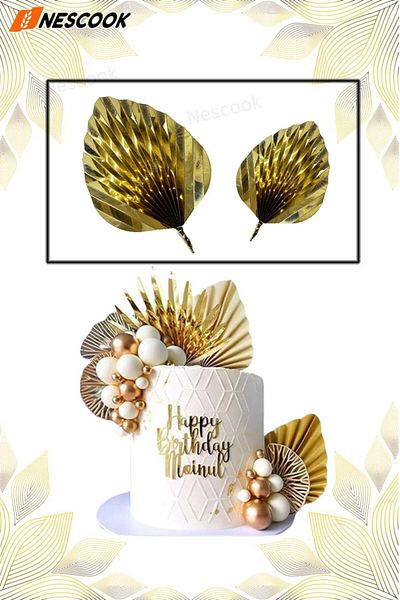 nescook Gold Colored Foldable Leaf Cake Decoration