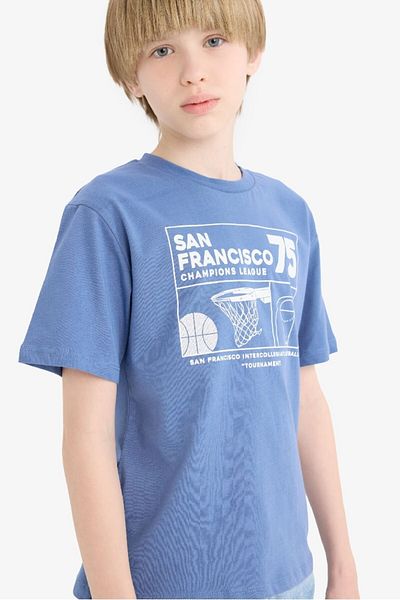 DeFacto Tricou cu mânecă scurtă cu imprimeu pentru băiat, sezon nou