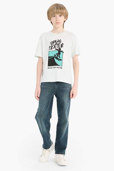 DeFacto Tricou cu mânecă scurtă cu imprimeu pentru băiat, sezon nou