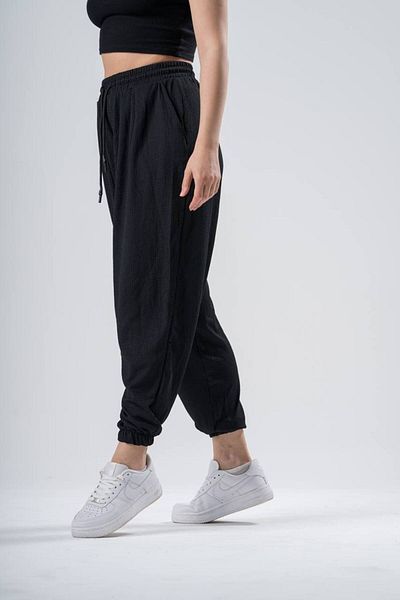 SUPERBLUE Women's Elastic Black Carrot Baggy Trousers