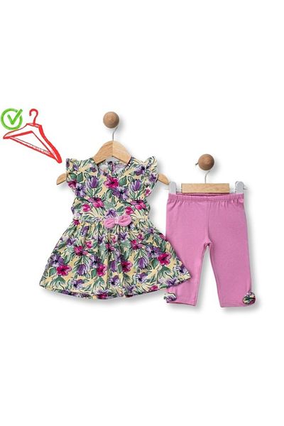 DECO 158-04-25 Girl's Suit with Tatyli Bow and Flower Pattern 9/24 Months