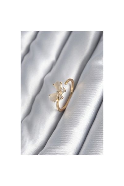 Marsilyan Brass Gold Color Zircon Stone Detail Butterfly Model Women's Ring - TJ-BYK2989
