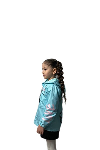 Merfer Waterproof Mint Cardigan with Bear Embroidery Windbreaker Raincoat Hood for 5-6-7-8 Years Old Children