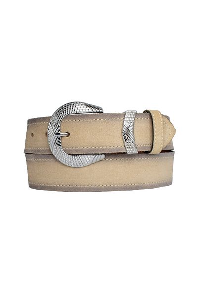 GoDeri 100% Genuine Leather, Silver Suit Buckle 4 Cm Suede Cream Women's Belt; Jeans, Sports Belt=an-byn-63