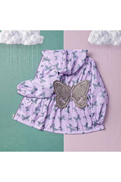 Merfer Waterproof Lila Cardigan with Butterfly Embroidered Winterfly Rainproof Hood