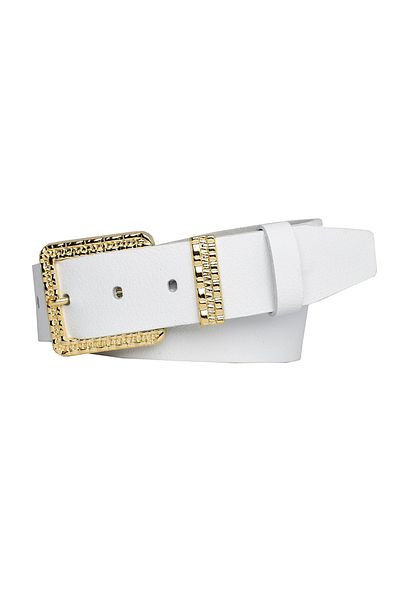 GoDeri 100% Piele Genuina, Set Auriu cataramă 4 Cm Curea Alba damă ; Blugi, centură sport=an-byn-62.gold.set