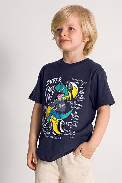 wakawakakidsstore Tricou pentru băiat cu decolteu rotund imprimat în față