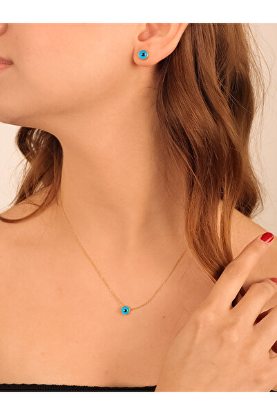 Mdk Jewelry 925 Ayar Gümüş Nazar Boncuklu Kolye Küpe Takı Seti