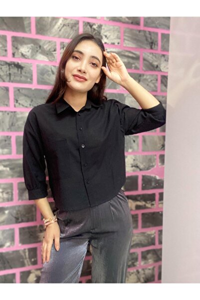 EGELİMODA قميص أسود من الكتان النحيف