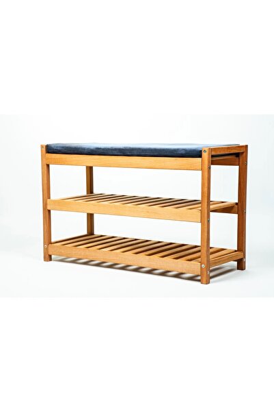 SRGlobal 3 Katlı Minderli Ayakkabılık - Antre Hol Ayakkabı Düzenleyici Dekoratif Ahşap Raf