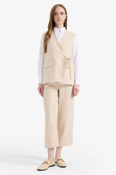 DeFacto New Season V-Neck Lace-Up Basic Plain Blazer Vest
