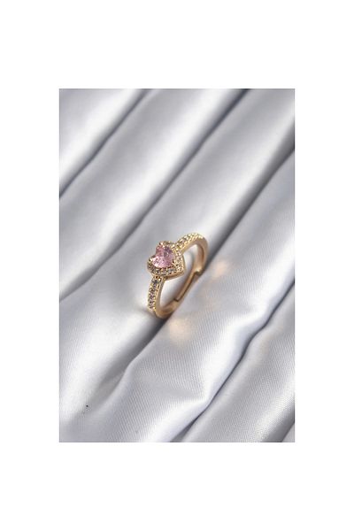 Marsilyan Brass Gold Color Pink Zircon Stone Heart Charm Model Women's Ring - TJ-BYK2957