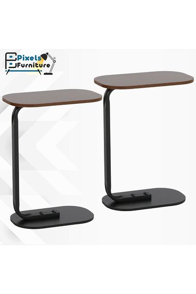 PixelsFurniture Set of 2 Pixel Furniture C-Shaped Side Table for Sofa and Bed, Table with Solid Metal Bases