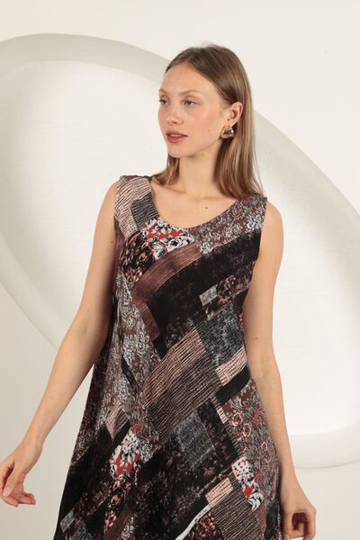 Caddebostan Moda Women's Viscose Fabric Ethnic Patterned Sleeveless Comfortab...