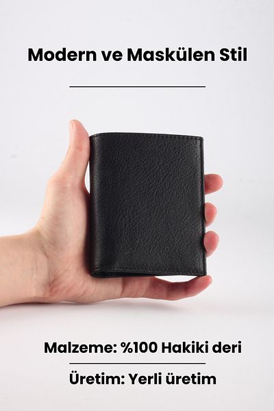 GÜMÜŞ Genuine Leather Vertical Men's Wallet with Zipper Compartment, Left Opening Card Holder and Compact Design