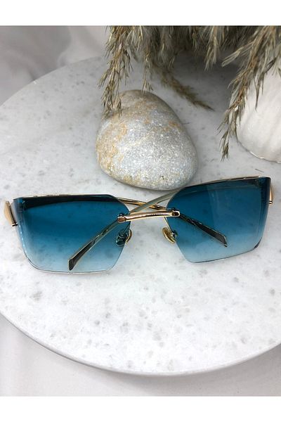 Mazzy Vintage Retro Blue Gold Detailed Sunglasses