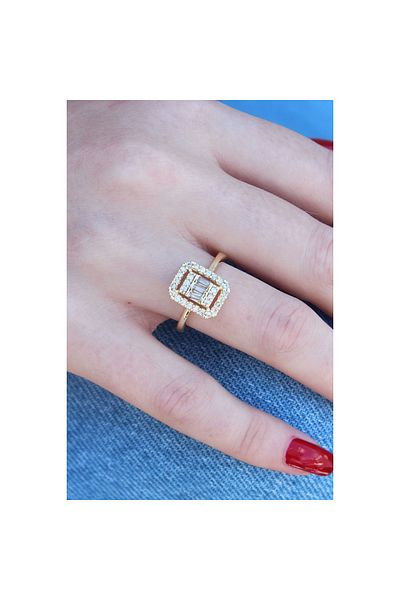 Marsilyan Gold Color Baguette Zircon Stone Women's Ring - TJ-BYK2601