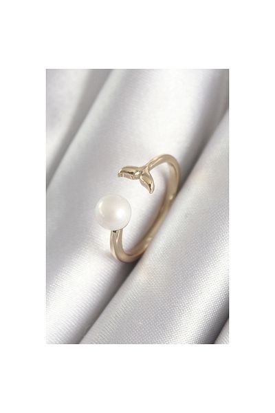Marsilyan Brass Gold Color Pearl Ball Figure Fish Tail Model Women's Ring - TJ-BYK3076