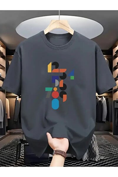 EXPECTED Tricou unisex, antracit, supradimensionat, colorat, cu imprimeu cu n...