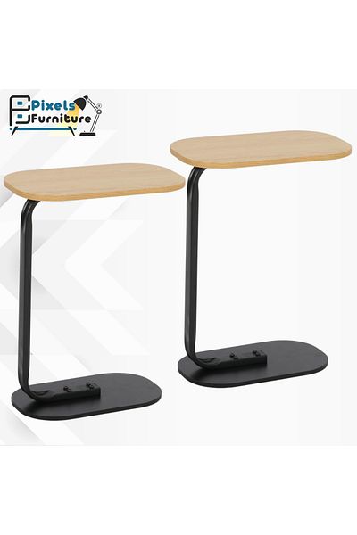 PixelsFurniture Set of 2 Pixel Furniture C-Shaped Side Table for Sofa and Bed, Table with Solid Metal Bases