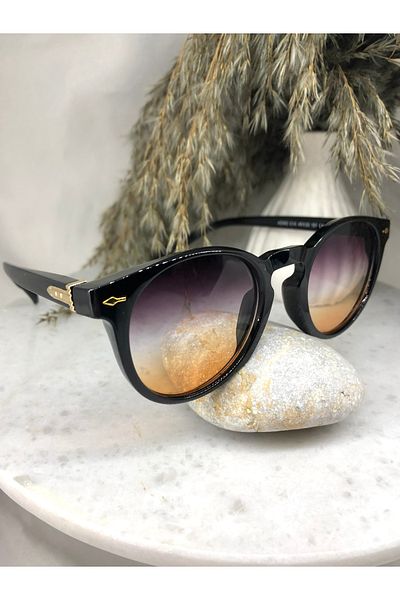 Mazzy Oval Gradient Transition Purple-Orange Glass Black Women's Sunglasses