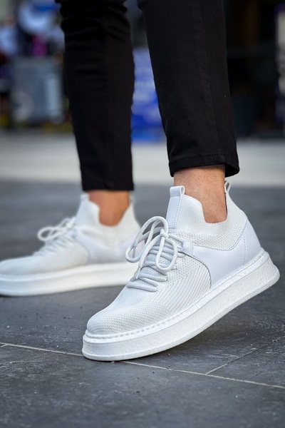 Combineman35 Beyaz Hafif Ortopedik Taban Günlük Triko Erkek Sneaker Yüksek Tabanlı Spor Ayakkabı