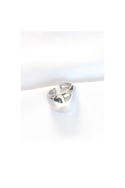 Marsilyan Silver Color Adjustable Curved Mirror Ring - Tj-Byk3122
