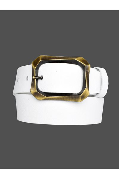 GoDeri 100% piele naturală, cataramă periată aurie 4 cm curea albă damă; Blugi, centura sport = 08-goldbrushed