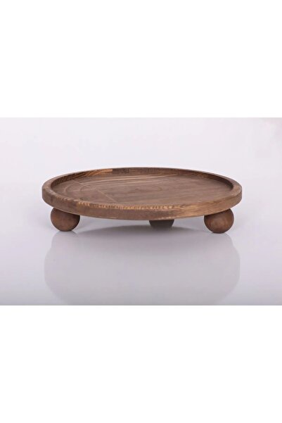 SRGlobal Kayın Ağacı Yuvarlak Sunum Standı Ayaklı Kahvaltılık Servis Tabağı M...