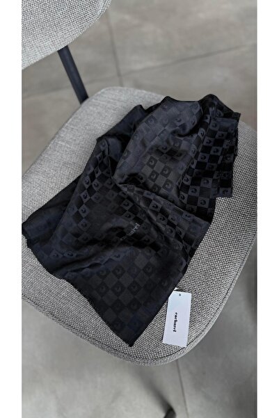 Cacharel K. Cacharel Logolu İpek Koton Jakar Etol Şal Siyah