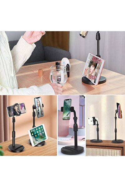 N&M STORE حامل الهاتف والكمبيوتر اللوحي على الطاولة، جهاز بلاستيكي، حامل هاتف أسود