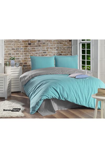 Boreas Home Prémiové tyrkysově šedé bavlněné prostěradlo s elastickým dvojitým povlakem na přikrývku