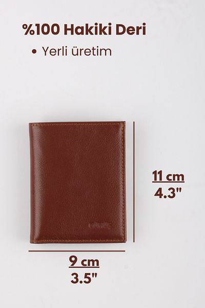 GÜMÜŞ Genuine Leather Vertical Men's Wallet Brown with Large Internal Volume and Card Holder Design