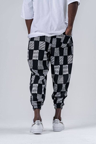 SUPERBLUE Erkek Desenli Yazlık Gri Jogger Şalvar Pantolon