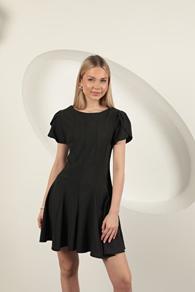 Caddebostan Moda Women's Polyviscon Fabric Mini Dress Short Sleeve Flared Cut...