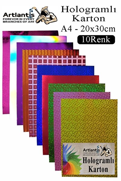 Artlantis Hologramlı Karton 20x30 cm A4 10 Renk 1 Paket Hulogramlı Fon Kartonu Kağıt Yanar Döner Parlak Hologr