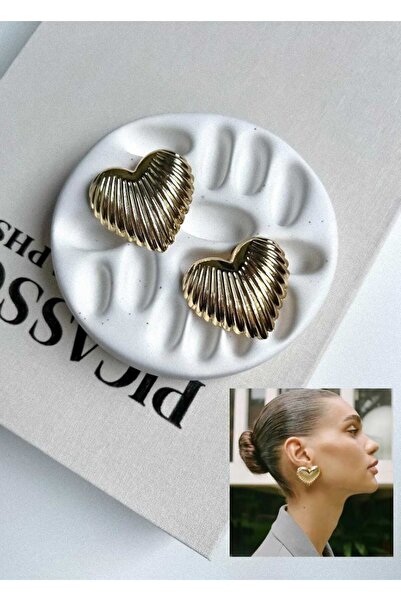 Bubbleatelier Heart Striped Gold Earrings