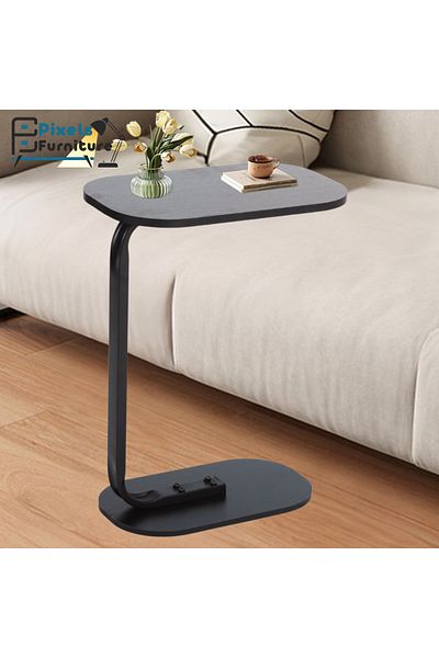 PixelsFurniture طاولة جانبية من بكسل الأثاث على شكل C للأريكة والسرير، طاولة بقواعد معدنية صلبة