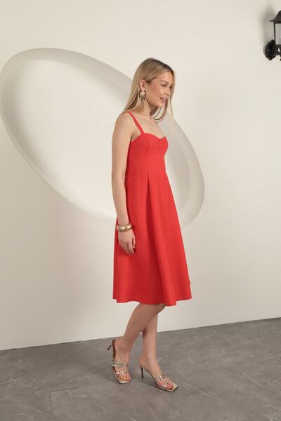 Caddebostan Moda Women's Thick Strapped Midi Length Flared Dress, Stylish Eve...