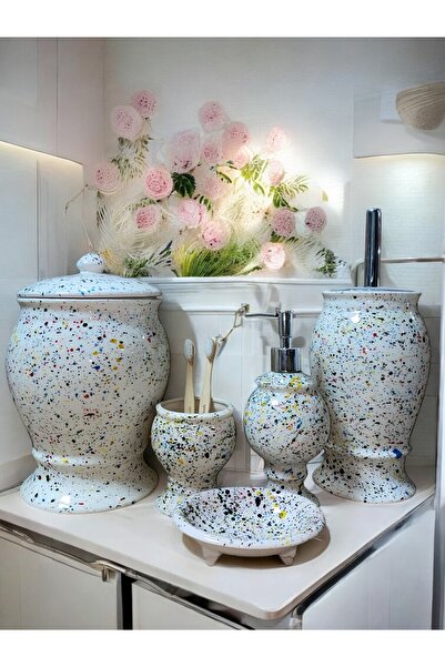 RED SERAMİK Red Seramim Naomi Collection 5 Piece Bathroom Set Terrazzo